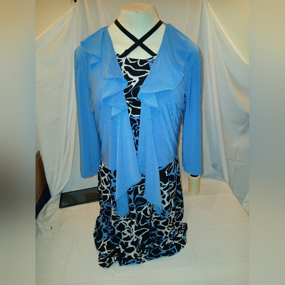 Julian Taylor Black and White Dress with Blue and Green Patterns